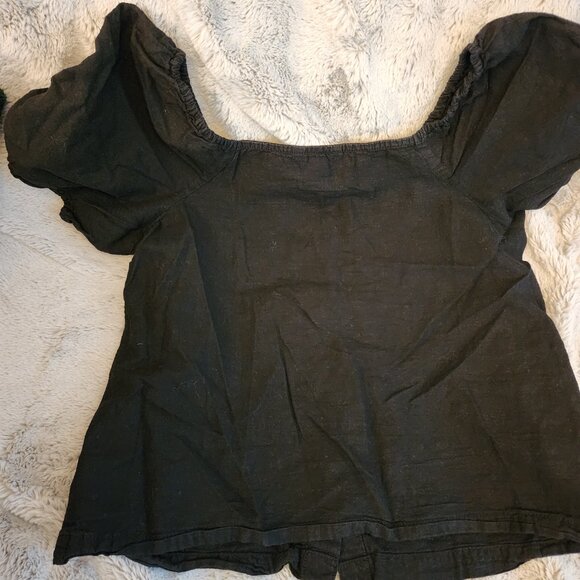 Linen/Cotton Blend Black Puff Sleeve Button down Crop Top - Joe Fresh Size 10 - Picture 2 of 2